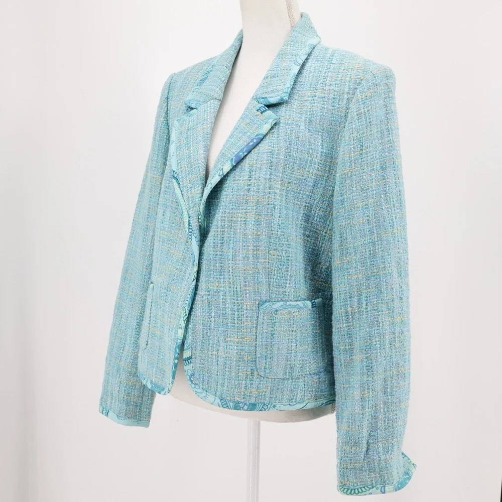 Norton McNaughton Vintage Blue Tweed Blazer Professional Coastal Grandmother 14‎